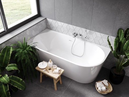 Cada de colt freestanding Besco Zoya 170 x 80cm  orientare stanga  ventil si preaplin alb