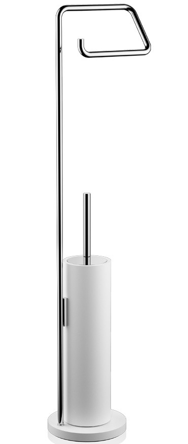 Perie wc cu suport hartie igienica Decor Walther Stone SBK  h 75.5cm  alb-crom