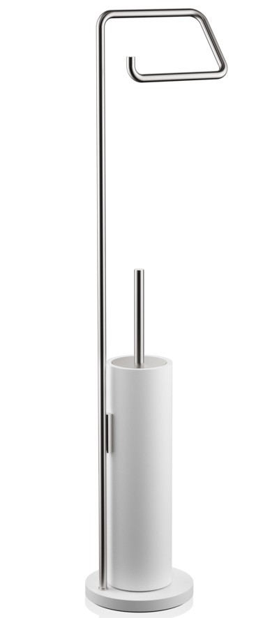 Perie wc cu suport hartie igienica Decor Walther Stone SBK  h 75.5cm  alb-inox mat