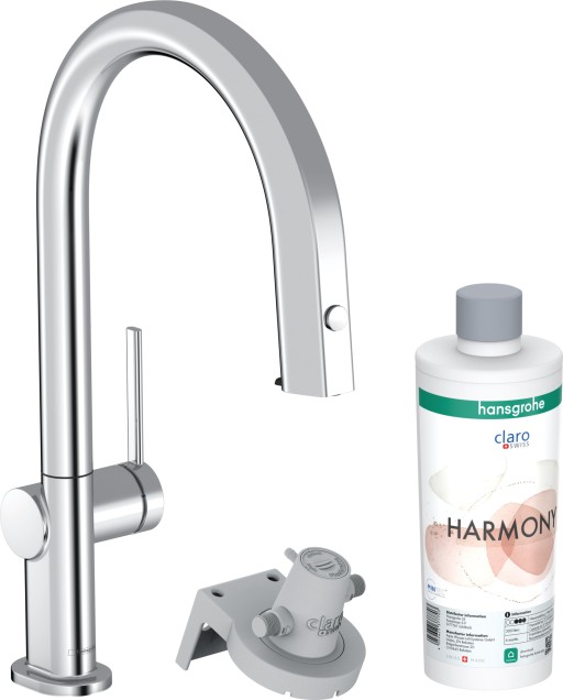 Baterie bucatarie Hansgrohe Aqittura M91 210 cu 3 cai si sistem filtrare  dus extractibil 1 jet si sBox  crom