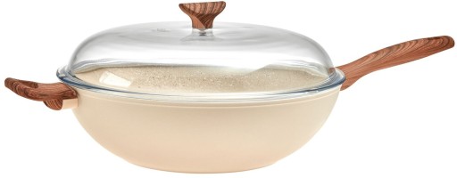 Tigaie tip WOK cu capac Sambonet Rock & Rose 32cm  5.7 litri  inductie  roz
