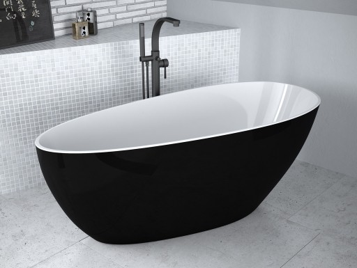 Cada freestanding Besco Goya Black & White XS 142x62cm  negru-alb  ventil click-clack cu top cleaning grafit
