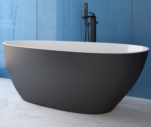 Cada freestanding Besco Goya Black & White Matt XS 142x62cm  negru-alb  ventil click-clack cu top cleaning negru mat