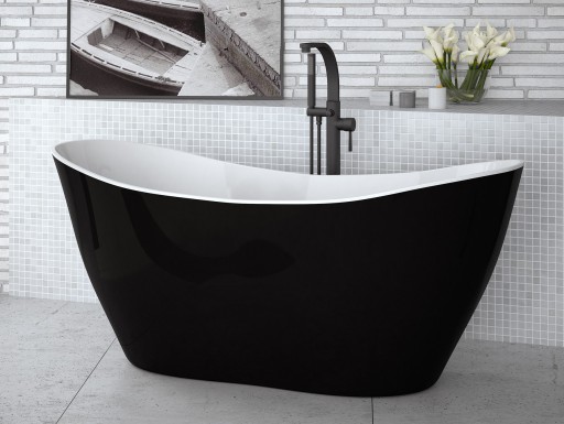 Cada freestanding Besco Viya Black & White 170x72cm  negru-alb  ventil click-clack cu top cleaning alb