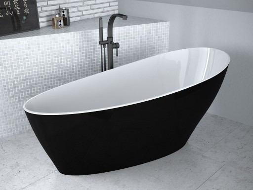Cada freestanding Besco Keya Black & White 165x70cm  negru-alb  ventil click-clack cu top cleaning alb