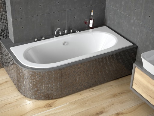 Cada baie asimetrica Besco Avita Slim 160x75cm  acril  incastrabila  orientare dreapta