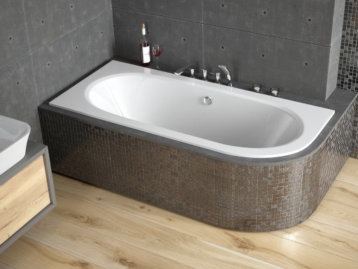 Cada baie asimetrica Besco Avita Slim 180x75cm  acril  incastrabila  orientare stanga