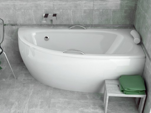 Cada baie asimetrica Besco Milena Premium 150x70cm orientare dreapta   cu tetiera si 2 manere
