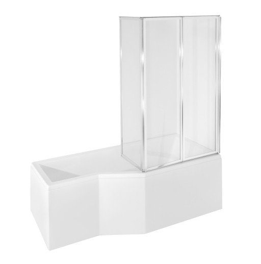 Cada baie asimetrica Besco Integra 150x75cm cu paravan sticla 3 elemente  orientare dreapta