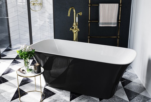 Cada freestanding Besco Assos S-Line Black & White 160x70cm  negru-alb  ventil click-clack cu top cleaning alb