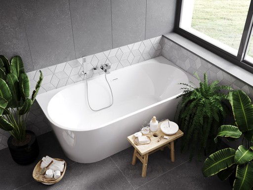 Cada de colt freestanding Besco Zoya 150x75cm  orientare dreapta