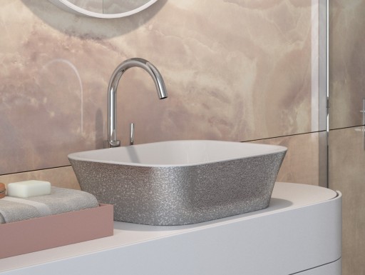 Lavoar tip bol Besco Assos Glam 40x50x15cm  montare pe blat  compozit  argintiu