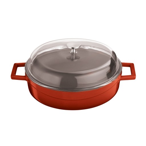 Cratita din fonta emailata Paderno Cast Iron 24cm  2.5 litri  capac sticla inclus  rosu
