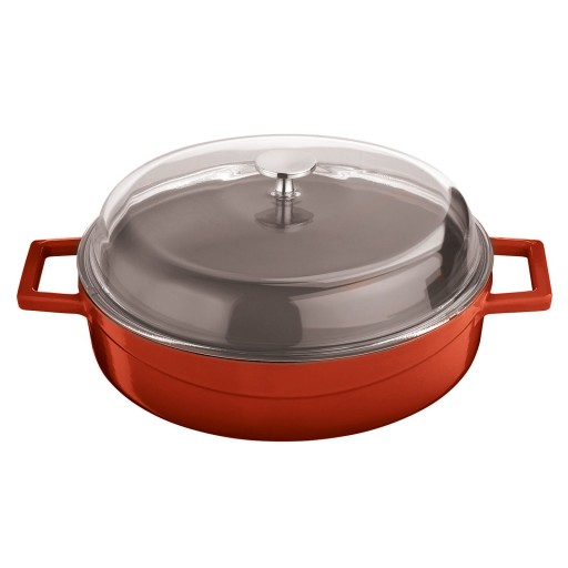 Cratita din fonta emailata Paderno Cast Iron 28cm  3.4 litri  capac sticla inclus  rosu