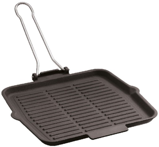 Gratar din fonta emailata Paderno Cast Iron 24x24cm  maner pliabil  negru