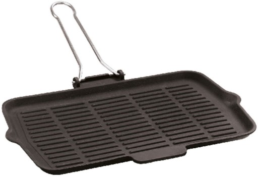 Gratar din fonta emailata Paderno Cast Iron 21x36cm  maner pliabil  negru
