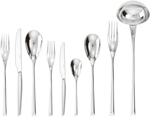 Set tacamuri Sambonet H-Art Solid Handle  75 piese  inox placat cu argint