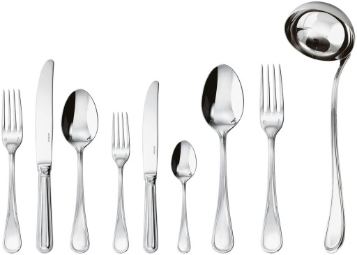 Set tacamuri Sambonet Contour Solid Handle  75 piese  inox placat cu argint