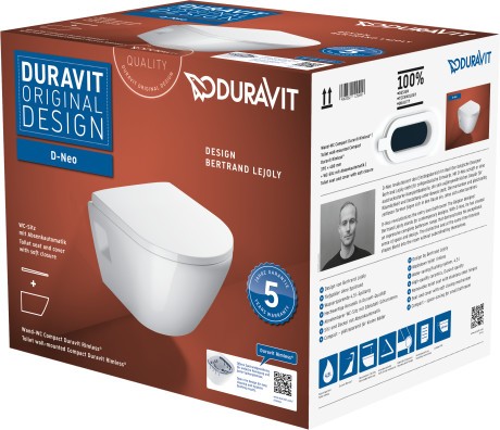 Set vas wc suspendat Duravit D-Neo Compact Rimless si capac cu inchidere lenta