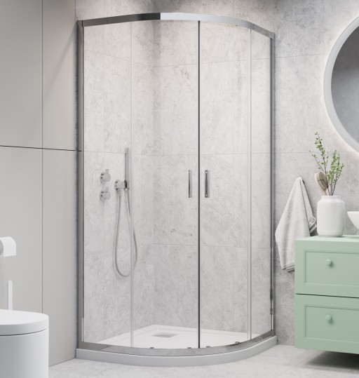 Cabina de dus semirotunda Radaway Alienta A900  90x90cm complet echipata cu cadita Tinos A Compact si sifon