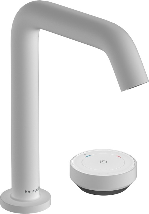 Baterie lavoar Hansgrohe Tecturis S 150 CoolStart EcoSmart+  din doua elemente  montare pe lavoar  actionare rotativa  alb mat