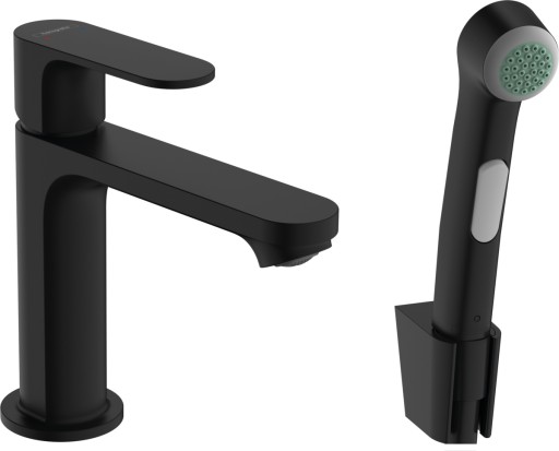 Baterie lavoar Hansgrohe Rebris S 110 EcoSmart cu dus tip bideu pentru igiena intima  fara ventil  negru mat