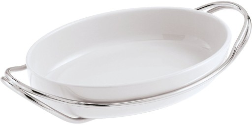 Platou oval cu suport metalic Sambonet New Living  44x27cm  alb- inox
