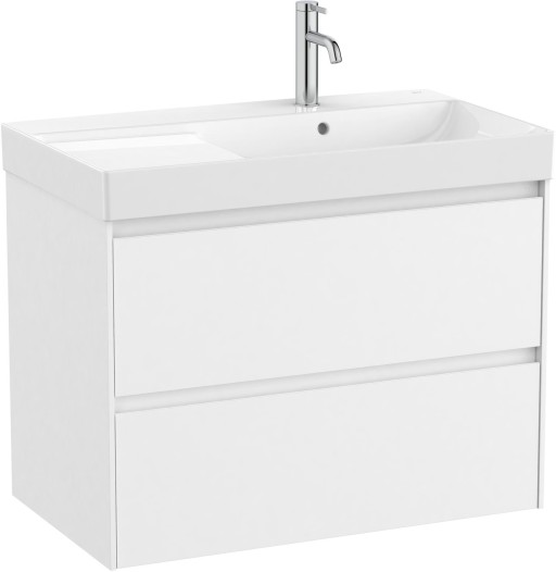 Set mobilier Roca Ona cu dulap baza cu doua sertare 80cm si lavoar asimetric orientare dreapta  alb mat