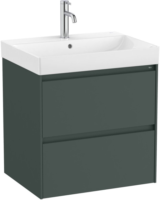 Set mobilier Roca Ona cu dulap baza cu doua sertare 60cm si lavoar  verde mat