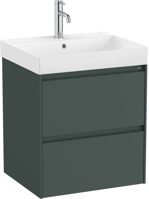 Set mobilier Roca Ona cu dulap baza cu doua sertare 55cm si lavoar  verde mat