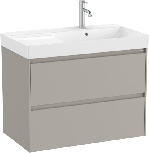 Set mobilier Roca Ona cu dulap baza cu doua sertare 80cm si lavoar asimetric orientare dreapta  gri mat