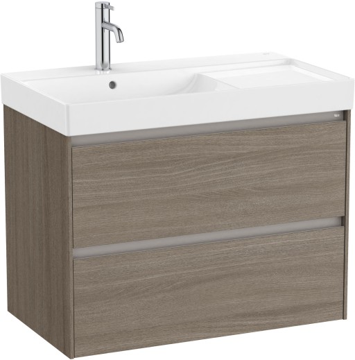 Set mobilier Roca Ona cu dulap baza cu doua sertare 80cm si lavoar asimetric orientare stanga  ulm inchis