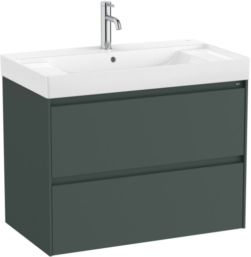 Set mobilier Roca Ona cu dulap baza cu doua sertare 80cm si lavoar  verde mat