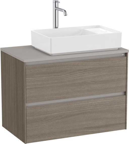 Dulap baza Roca Ona cu doua sertare  80cm  pentru lavoar pe blat dreapta  ulm inchis