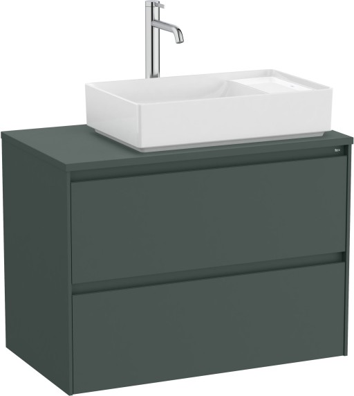 Dulap baza Roca Ona cu doua sertare  80cm  pentru lavoar pe blat dreapta  verde mat