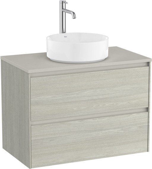 Dulap baza Roca Ona cu doua sertare  80cm  pentru lavoar pe blat  stejar alb