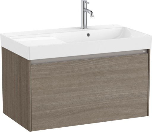 Set mobilier Roca Ona cu dulap baza cu un sertar 80cm si lavoar asimetric orientare dreapta  ulm inchis