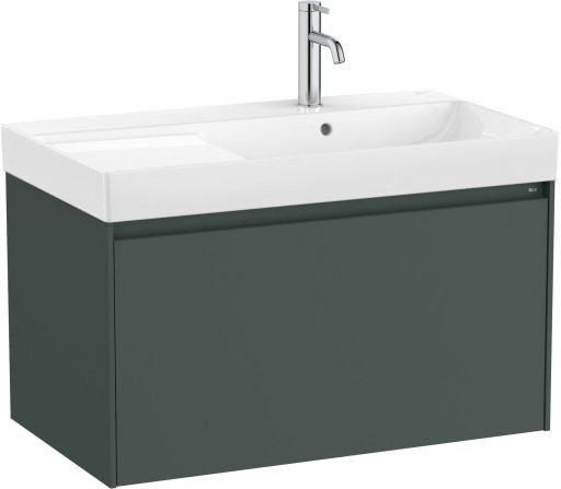 Set mobilier Roca Ona cu dulap baza cu un sertar 80cm si lavoar asimetric orientare dreapta  verde mat