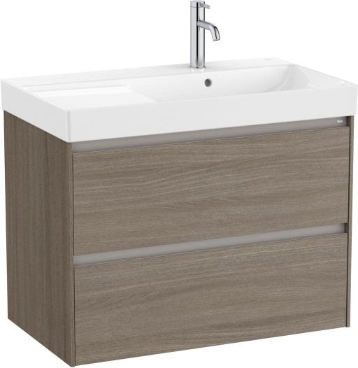 Set mobilier Roca Ona cu dulap baza cu doua sertare 80cm si lavoar asimetric orientare dreapta  ulm inchis