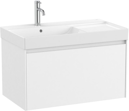 Set mobilier Roca Ona cu dulap baza cu un sertar 80cm si lavoar asimetric orientare stanga  alb mat