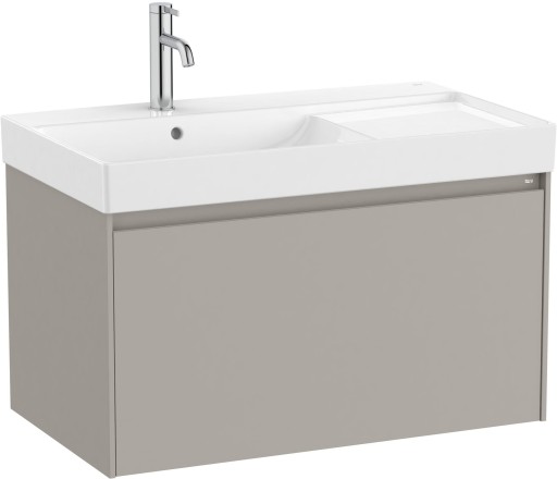 Set mobilier Roca Ona cu dulap baza cu un sertar 80cm si lavoar asimetric orientare stanga  gri mat