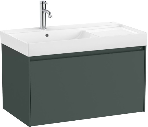 Set mobilier Roca Ona cu dulap baza cu un sertar 80cm si lavoar asimetric orientare stanga  verde mat