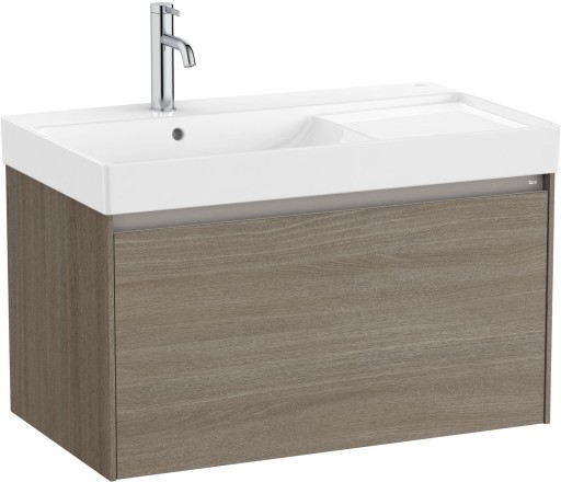 Set mobilier Roca Ona cu dulap baza cu un sertar 80cm si lavoar asimetric orientare stanga  ulm inchis