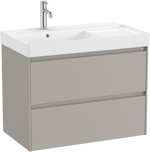 Set mobilier Roca Ona cu dulap baza cu doua sertare 80cm si lavoar asimetric orientare stanga  gri mat
