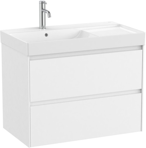 Set mobilier Roca Ona cu dulap baza cu doua sertare 80cm si lavoar asimetric orientare stanga  alb mat