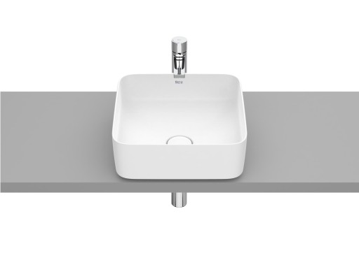 Lavoar tip bol Roca Inspira Square 370x370mm  fara orificiu baterie  fara preaplin  montare pe blat  alb mat