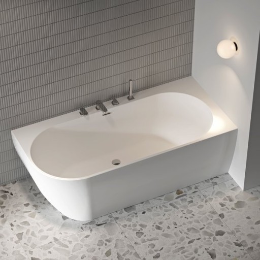 Cada freestanding Ravak Freedom Corner R 170x80cm  montare pe colt dreapta  ventil si preaplin crom  alb