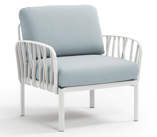 Fotoliu exterior Nardi Komodo  cadru alb  perne bleu ghiaccio Sunbrella