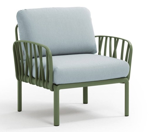Fotoliu exterior Nardi Komodo  cadru verde agave  perne bleu ghiaccio Sunbrella