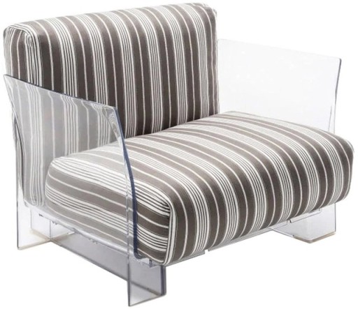 Fotoliu exterior Kartell Pop Outdoor design Piero Lissoni & Carlo Tamborini  cadru transparent  perne dungi taupe-negru